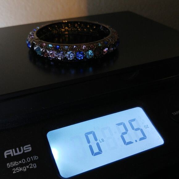 Vintage 1990s Rainbow Rhinestone Bracelet Hinged Magnetic Clasp 7.75" Statement - Picture 9 of 9